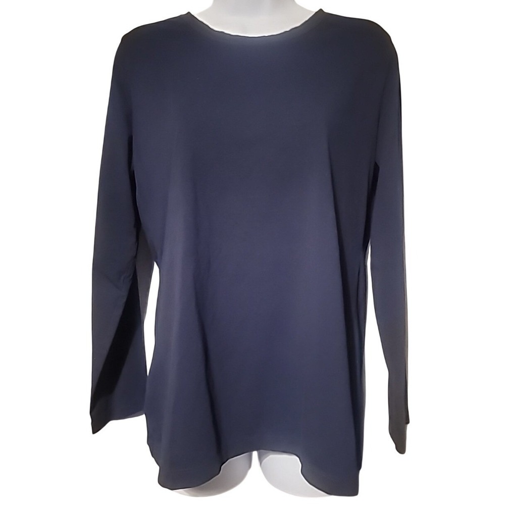 Susan Graver Modern Essentials Navy Blue‎ Long Sleeve Tunic Top Size L EUC